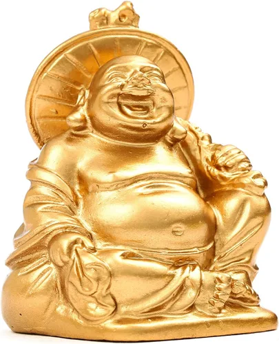 Miniatura 3 de BRABUD BS019 - Juego de 6 figuras de estatua de Buda sonriente de resina dorada de 2 pulgadas