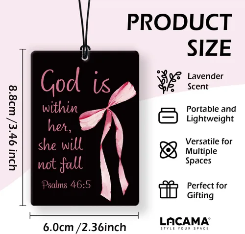 Miniatura 7 de Lacama Ambientador cristiano para automóvil, 3 piezas, lazo rosa y negro, coqueta con versículo bíblico cristiano, ambientador para mujeres y niñas