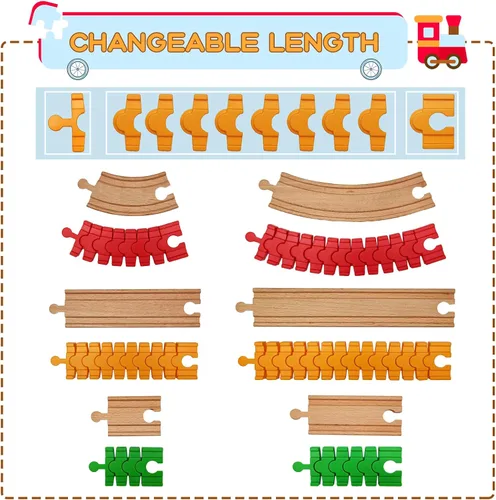 Miniatura 3 de Juego de accesorios de madera para vías de tren, 64 piezas de conectores de riel de tren, compatible con todas las principales marcas de pistas
