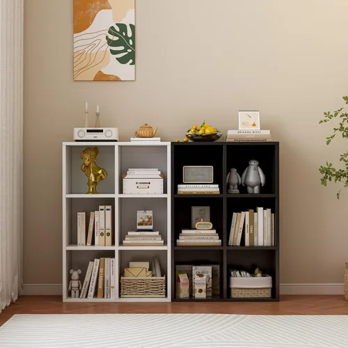 Miniatura 8 de OSCHF - Estantería de almacenamiento de 6 cubos, estantería de madera de 3 niveles con soporte en el suelo, estantería abierta para el hogar
