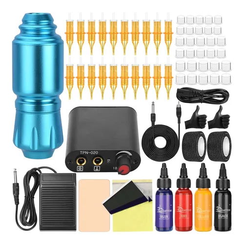 Kit de máquina de tatuaje, agujas de cartucho, suministro de energía para principiantes, kit de bolígrafo de tatuaje rotativo, juego completo de