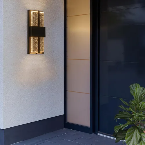Miniatura 6 de Luces LED de pared para exteriores, 15 pulgadas, color negro, para porche, para casa, aplique de pared moderno exterior con cristal de cristal