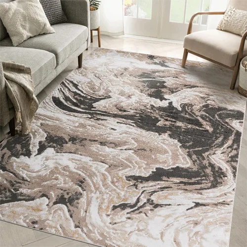 Miniatura 38 de NAAR PAYAS Collection - Alfombra de área de 6 x 9 pies, diseño de medallón crema y azul, no se desprende, resistente a las manchas, para sala