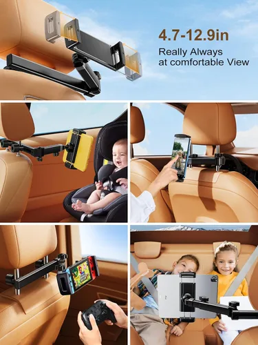 Miniatura 6 de Soporte para reposacabezas de coche, soporte para asiento trasero para iPad de 4.7 a 12.9 pulgadas Adjustable Extension Arm & 360° Rotating Clamp