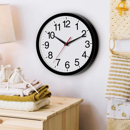 Miniatura 3 de Rohioue Reloj de pared moderno de 8 pulgadas, funciona con pilas, silencioso, sin tictac, pequeño reloj analógico para sala de estar, oficina, Negro