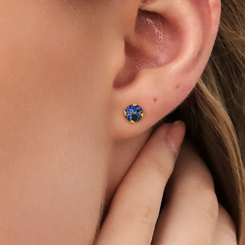 Miniatura 69 de Gem Stone King Aretes solitarios con piedra natal de oro de 14 quilates Redondos de 0.236 in Aretes de oro para mujeres y hombres