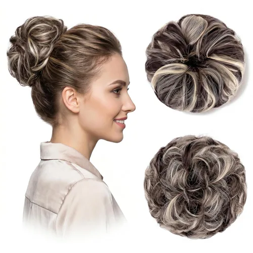 Miniatura 26 de Moño desordenado grande y desordenado, moño ondulado, rizado, coleteros gruesos, extensiones de cabello para mujeres y niñas, color marrón jengibre
