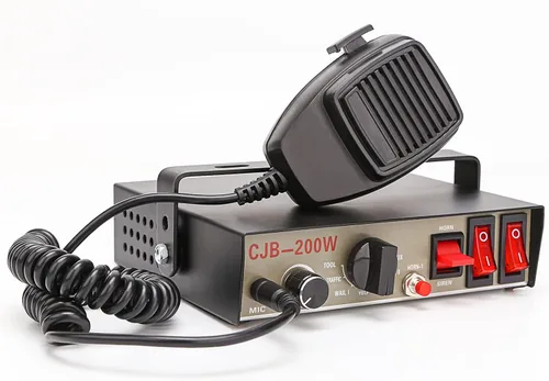 Sistema PA de sirena de advertencia de emergencia de policía de 12 V, 200 W, 9 tonos, micrófono de mano, manos libres, 2 interruptores de 10 A,