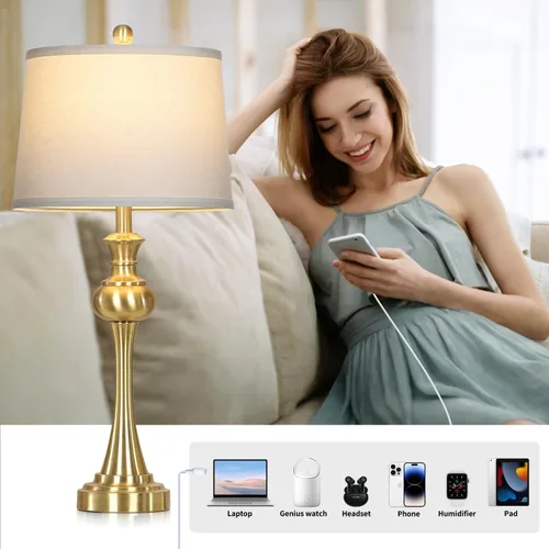 Miniatura 5 de Cinyirong Lámparas de mesa doradas de 28.75 pulgadas, modernas, con control táctil de 3 vías, regulable, con puertos USB A+C y salidas de CA