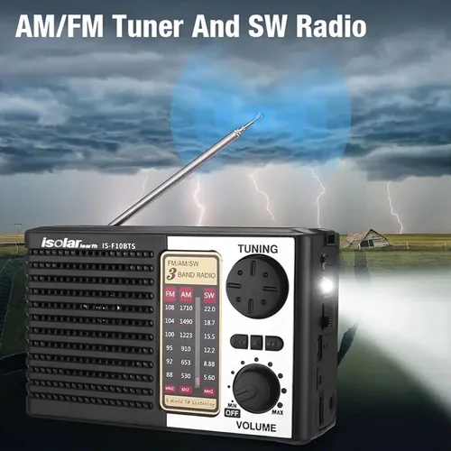 Miniatura 5 de Radio solar portátil, bandas AM/FM/SW, altavoz digital con fuerte recepción, luces LED, carga USB, batería desmontable para acampar y montañismo al