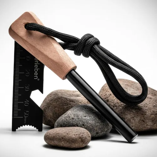 überleben | Zünden Original Ferro Rod Fire Starter Survival Tool – Up to 15,000 Strikes, 3/8" Fire Steel with Wood Handle, Multi-Tool Striker &
