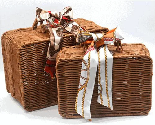 Miniatura 7 de Maleta de ratán cesta de almacenamiento tejida a mano de mimbre vintage maleta organizador de maquillaje bolsa de ratán cesta de picnic para viajes