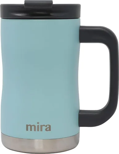 Miniatura 10 de MIRA Taza de café aislada de 14 onzas con asa, termo de acero inoxidable con tapa segura, taza para bebidas calientes y frías, azul almirante