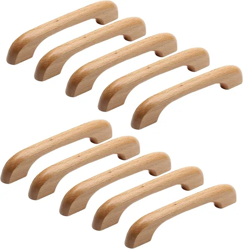 Miniatura 7 de Uenhoy 10 tiradores de madera natural para armarios y cajones de cocina, 5 pulgadas de largo, 3-3/4 pulgadas de espacio entre agujeros