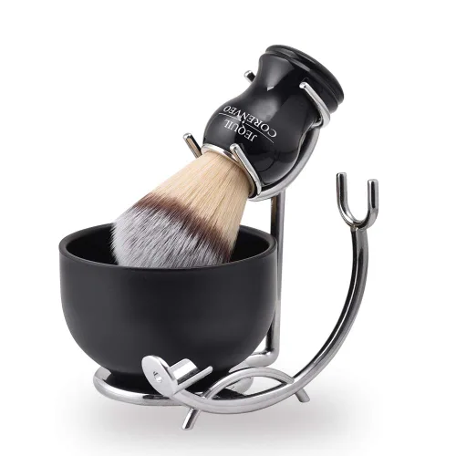 JEQUIL&CORENVEO Kit de afeitado de lujo para hombres, juego de afeitado 3 en 1, incluye cepillo de afeitar, cuenco de afeitar, maquinilla de afeitar