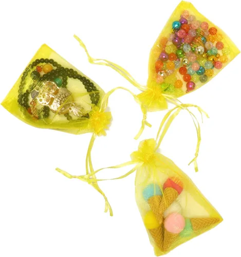 Miniatura 5 de Dealglad 100pcs Drawstring Organza bolsas de joyería caramelo para fiestas, casamientos, regalos Amarillo