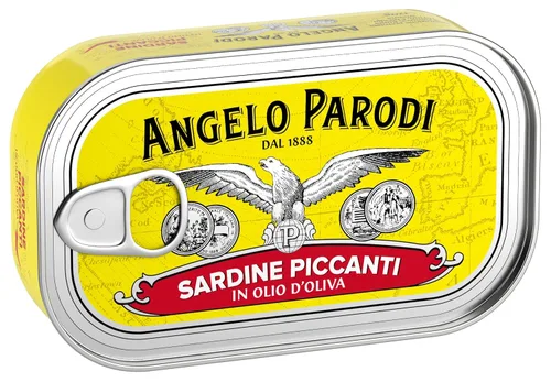 Angelo Parodi Sardinas portuguesas en aceite de oliva con chiles | Paquete de 10 | Importado de Italia | capturado silvestre premium | Todo natural