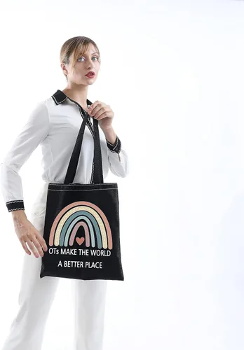 Miniatura 5 de GJTIM OT Gift Ocupacional Terapia Trabajador Regalo Rainbow Canvas Tote Bag OTs Make the World A Better Place OT Regalo de jubilación, Negro
