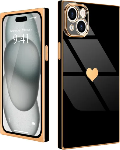 Miniatura 51 de Compatible con iPhone 12 Funda Rectangular Bonita Chapado Dorado Lujo Corazón de Amor Funda de Teléfono para Mujeres Niñas A Prueba de Golpes