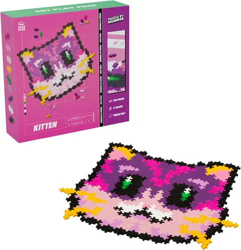 Plus Plus Rompecabezas por números, gatito – 500 piezas de bloques de color de hashtag entrelazados, kit de arte de píxeles de gato 3D para niños