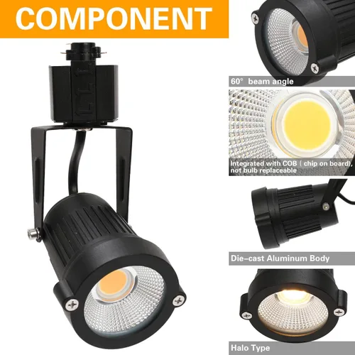 Miniatura 7 de Cabezales de iluminación de pista de 12 W, cabezales de luz de riel H para acento, tareas, obras de arte minoristas, luces negras de 110 V tipo H