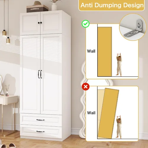 Miniatura 6 de Armario Armario con puertas: Armario blanco extra alto de 89 pulgadas con almacenamiento en la parte superior, Armarios de dormitorio con 2 puertas