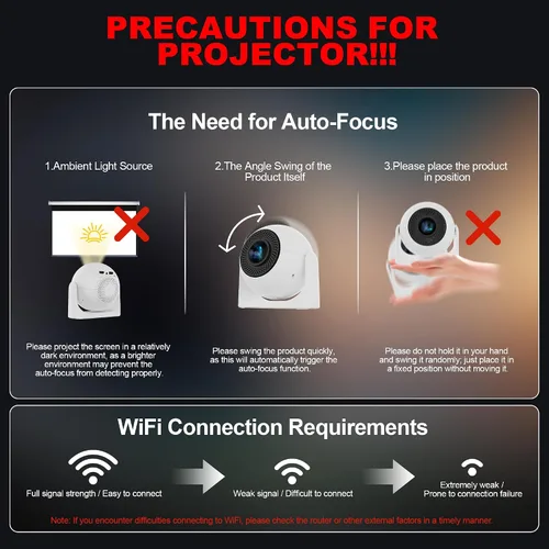 Miniatura 7 de Mini proyector portátil con Bluetooth, proyector compatible con 1080P 4K, proyector de video de corrección Keystone de enfoque automático, proyector