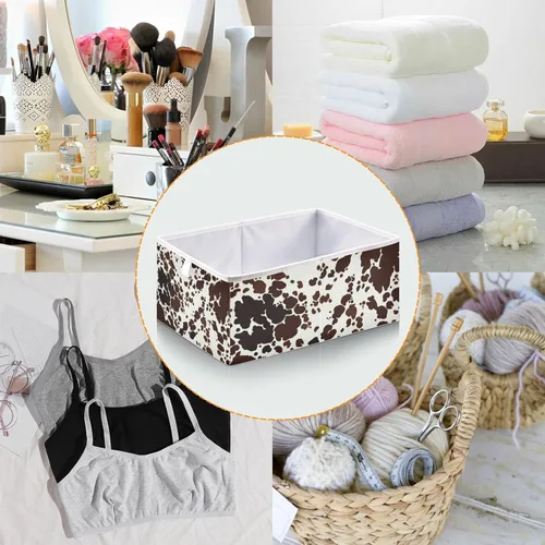 Miniatura 5 de Kigai Cubo de almacenamiento con estampado de vaca, cesta de almacenamiento plegable grande para juguetes, organizador de ropa, para estantes