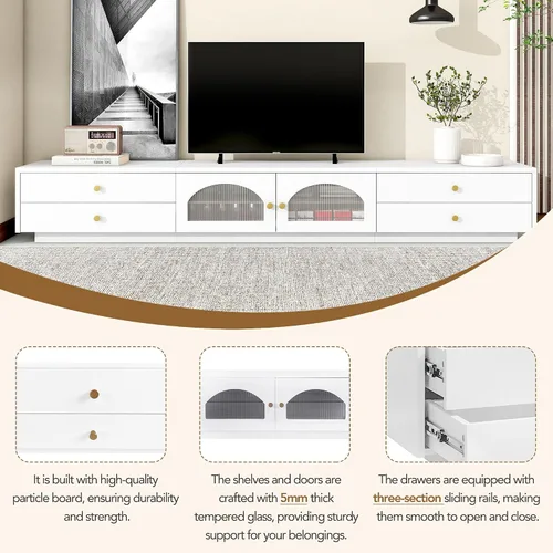 Miniatura 3 de Merax Lujoso soporte de TV con puertas de vidrio estriado, elegante y funcional consola multimedia para televisión de hasta 90 pulgadas, gabinete