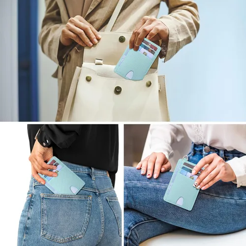 Miniatura 5 de Badiya Tarjetero delgado minimalista para tarjetas de crédito, bolsillo frontal con bloqueo RFID, estuche compacto para tarjetas con ventana