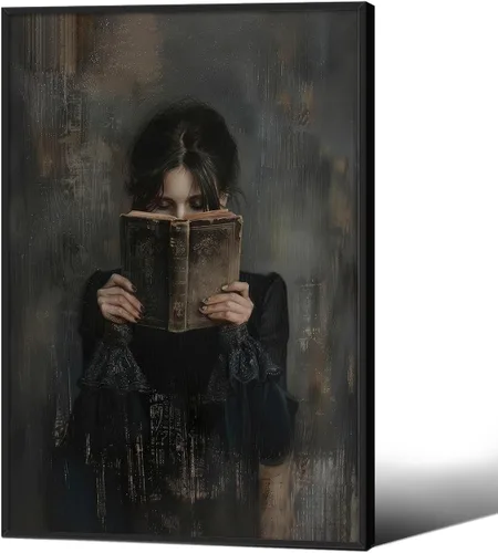 Miniatura 10 de Haitunone Arte de Pared de Lectura Femenina Victoriana Academia Oscura Libros Melancólicos Póster Pintura al Óleo Antigua Impresiones en Lienzo