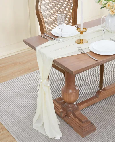 Miniatura 8 de WARM HOME DESIGNS Tela de gasa beige de 35 x 120 pulgadas. Utiliza material de gasa de lujo como camino de mesa, decoración de arco de boda, bufanda