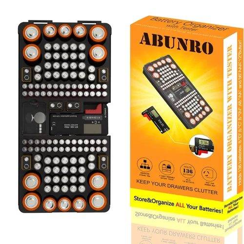 Miniatura 9 de Estuche organizador de almacenamiento de baterías con probador digital, capacidad para 136 baterías AAA AA C D 9V y de botón, diseño compacto