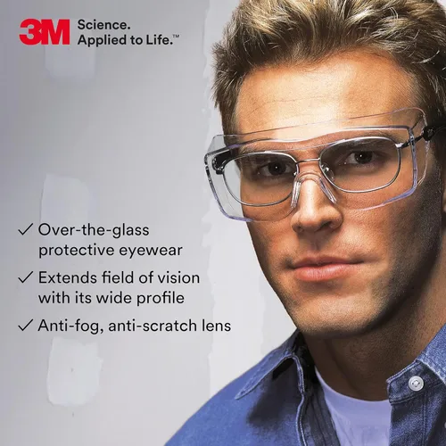 Miniatura 2 de 3M Gafas de seguridad, OX, se adaptan a los anteojos graduados (OTG), paquete de 20, ANSI Z87, lente transparente antivaho y marco negro