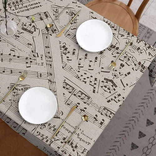 Miniatura 2 de Mantel de notas musicales retro, mantel rectangular de lino para decoración de fiestas musicales, suministros de comedor, cocina, decoración