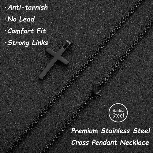 Miniatura 4 de HSWYFCJY Collar de cruz para hombre, plata negra y oro, acero inoxidable, con dije de cruz lisa, collar con colgante de cruz, joyería fiel