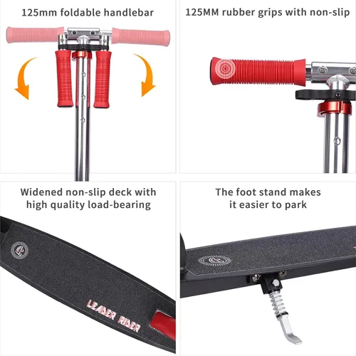 Miniatura 6 de Kick Scooter - Scooter portátil plegable para niños, diseño plegable ligero con alta visibilidad RGB iluminado LED en ruedas Rojo