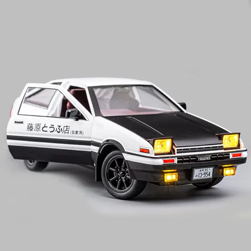 1/24 - Modelo de automóvil con inicial D Trueno AE86, juguete deportivo para niños y adultos, vehículos de tracción (tipo C negro)