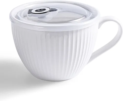 Miniatura 21 de Tazón de sopa de cerámica con asa de 32 onzas – Tazón de ramen para microondas con tapa, tazas y tazas de sopa para cereales, avena, ramen, fideos