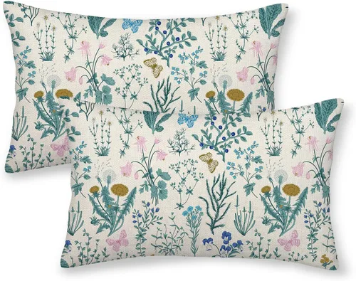 Miniatura 50 de AEIOAE Fundas de Almohada de Primavera 12x20 Pulgadas Juego de 2, Fundas de Almohadas Decorativas de Flores Silvestres y Plantas Verde Salvia
