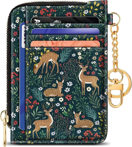 Miniatura 30 de GIANCOMICS Cartera delgada con tarjetero para mujer, funda pequeña con bloqueo Rfid, llavero de bolsillo delgado con cremallera curvada, tarjetero