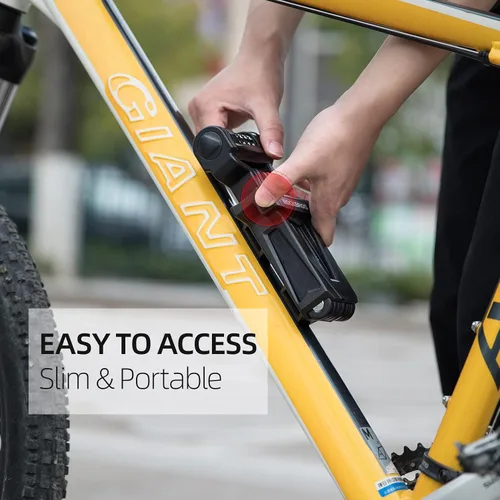 Miniatura 6 de ROCKBROS Candado plegable para bicicleta con soporte, resistente antirrobo de 4 dígitos