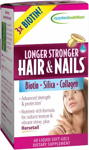 Miniatura 10 de Applied Nutrition Cabello y uñas más fuertes más largas – 60 geles suaves líquidos, paquete de 4 – con biotina, sílice y colágeno – 30 porciones