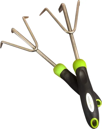 Garden Guru - Cultivador de mano de acero inoxidable con mango ergonómico, ideal para jardinería, cultivo, aflojamiento y deshierbe (paquete de 2)