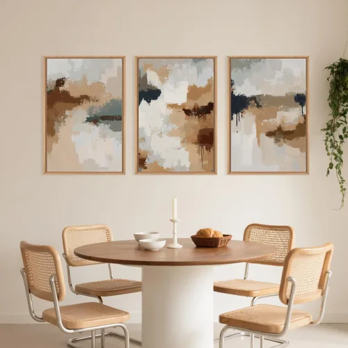 Miniatura 3 de LHIUEM Gran Arte de Pared de Lienzo Abstracto Marrón Gris Enmarcado, Decoración de Pared en Toques de Pincel Pastel, Pintura de Pared Moderna