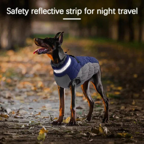 Miniatura 3 de Abrigo de invierno para perro, chaqueta grande para perro, chaqueta impermeable para mascotas con cremallera trasera, abrigo para mascotas con arnés