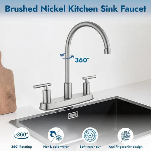 Miniatura 3 de Grifos de cocina, grifo de fregadero de cocina de arco alto con boquilla giratoria de 360°, 2 manijas, centro de 8 pulgadas, grifo de cocina RV