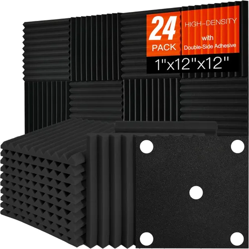 Paquete de 24 paneles acústicos de espuma Saiqiang con aislamiento de sonido, paneles de espuma de 1 x 12 x 12 pulgadas, paneles de absorción de