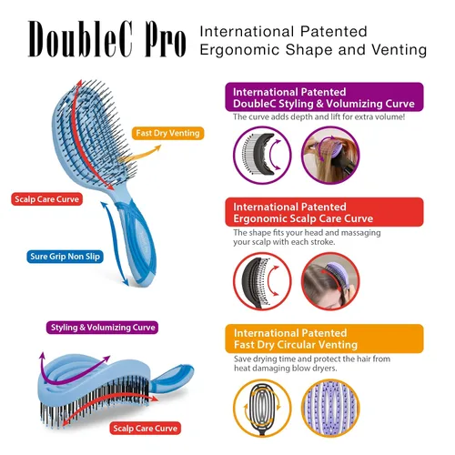 Miniatura 2 de NuWay® DoubleC® Pro - Cepillo profesional para desenredar el cabello, cepillo patentado de doble curva para el cuidado del cuero cabelludo