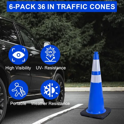 Miniatura 3 de OrangeStar Conos de Tráfico de 36" Paquete de 6 Conos de Seguridad Azules con Collares Reflectantes, Base de Servicio Pesado para Construcción
